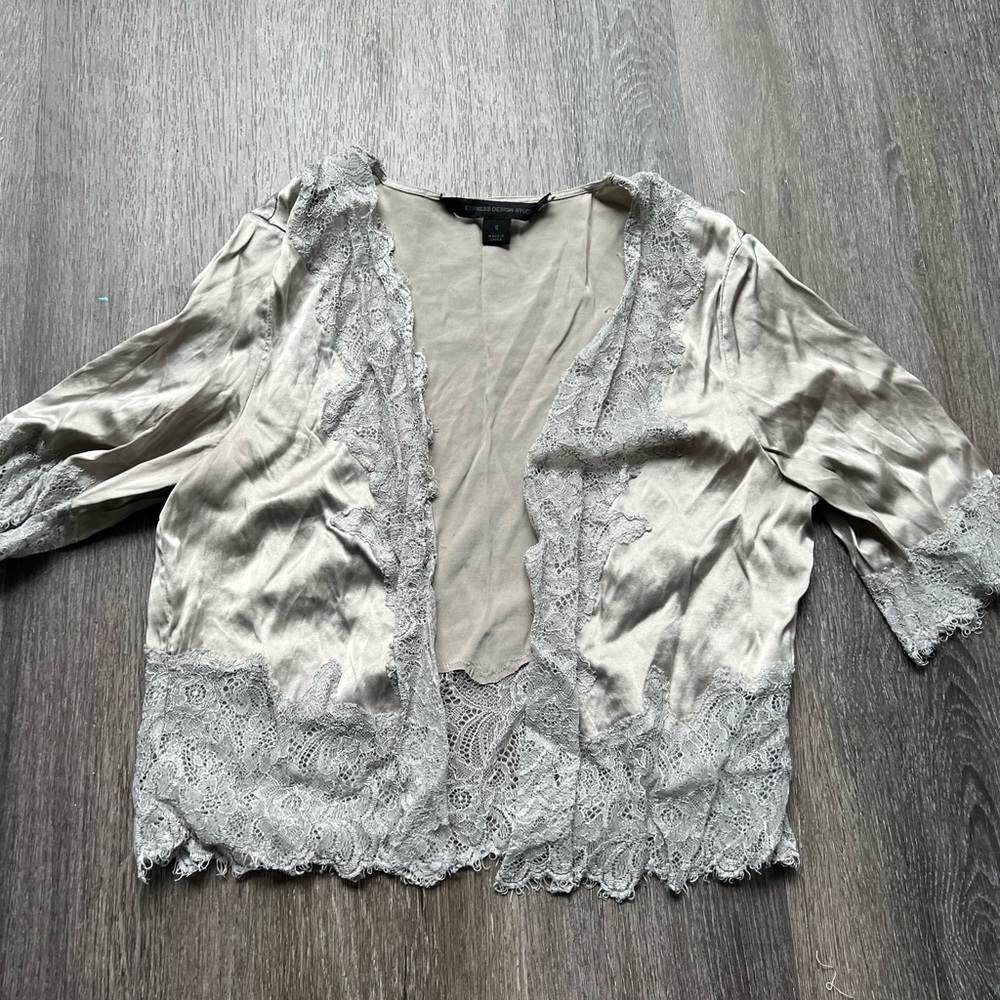Express silver silk coverup.  Sz S